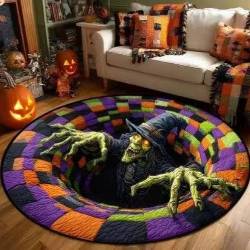 ๐3D Skeleton Vortex Quilted Round Halloween Rug