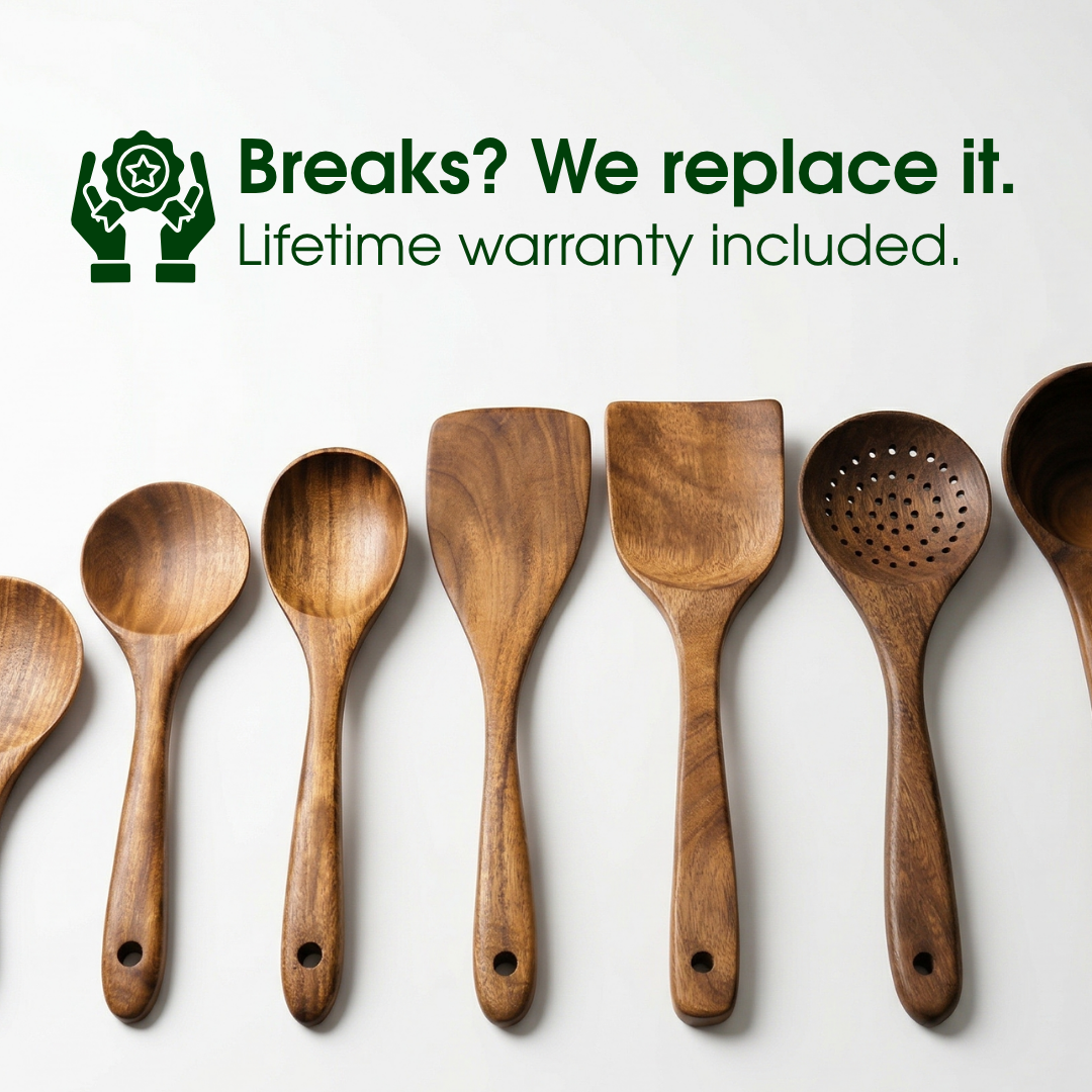 Small Leaf Acacia Wood Utensil Set